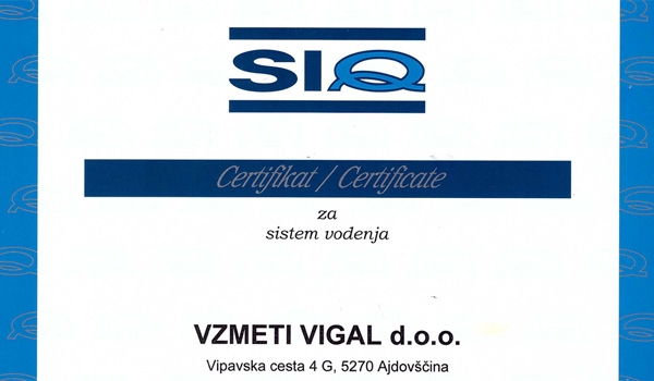 Prejeli smo certifikat SIQ
